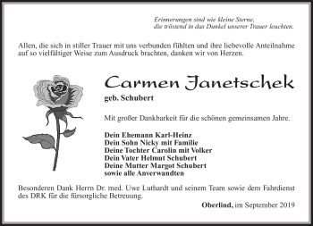 Traueranzeige von Carmen Janetschek von Südthüringer Presse