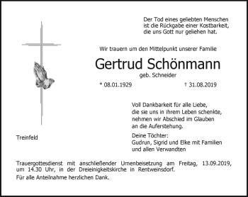 Traueranzeige von Gertrud Schönmann von Neue Presse Coburg