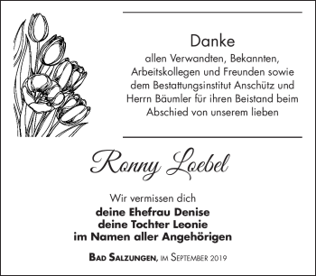Traueranzeige von Ronny Loebel von Südthüringer Presse