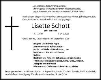 Traueranzeige von Lisette Schott von Frankenpost
