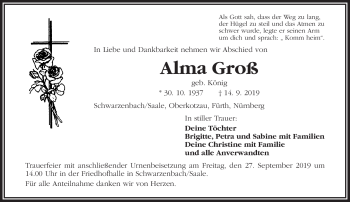 Traueranzeige von Anna Groß von Frankenpost