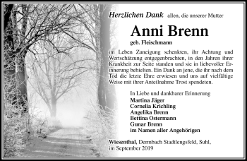 Traueranzeige von Anni Brenn von Südthüringer Presse