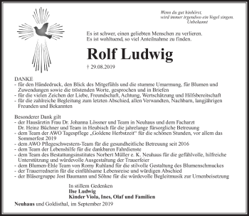 Traueranzeige von Rolf Ludwig von Südthüringer Presse