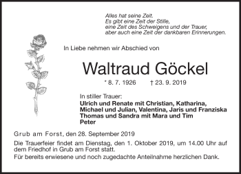 Traueranzeige von Waltraud Göckel von Neue Presse Coburg