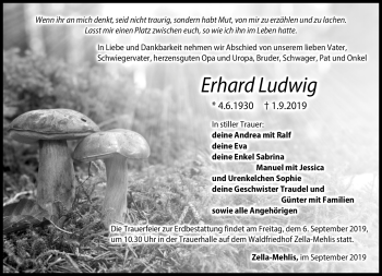 Traueranzeige von Erhard Ludwig von Südthüringer Presse