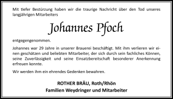 Traueranzeige von Johannes Pfoch von Südthüringer Presse