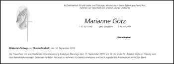 Traueranzeige von Marianne Götz von Neue Presse Coburg