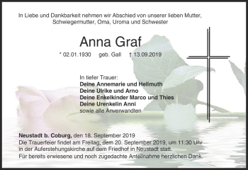 Traueranzeige von Anna Graf von Neue Presse Coburg