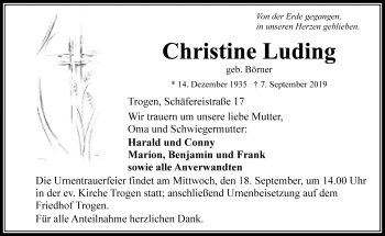 Traueranzeige von Christine Luding von Frankenpost