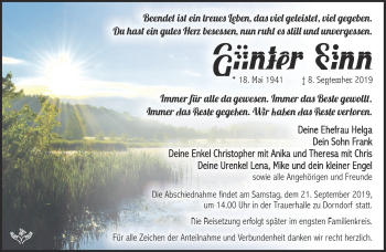 Traueranzeige von Günter Sinn von Südthüringer Presse