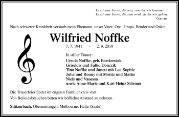Traueranzeige von Wilfried Noffke von Südthüringer Presse