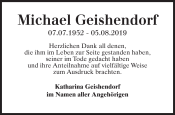 Traueranzeige von Michael Geishendorf von Südthüringer Presse