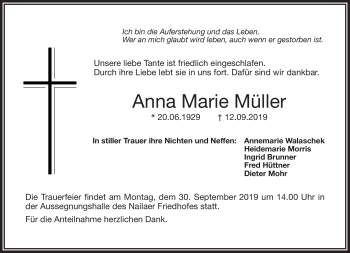 Traueranzeige von Anna Marie Müller von Frankenpost