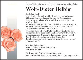 Traueranzeige von Wolf-Dieter Helbig von Südthüringer Presse