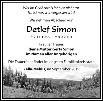 Traueranzeige von Detlef Simon von Südthüringer Presse