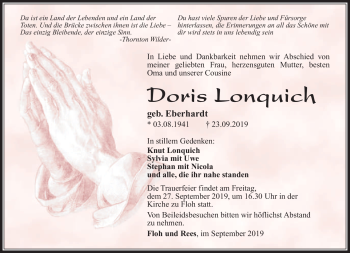 Traueranzeige von Doris Lonquich von Südthüringer Presse
