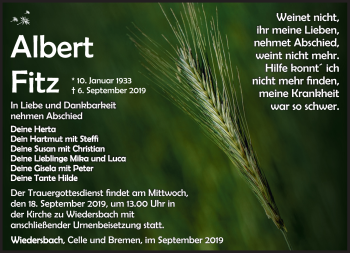 Traueranzeige von Fitz Albert von Südthüringer Presse
