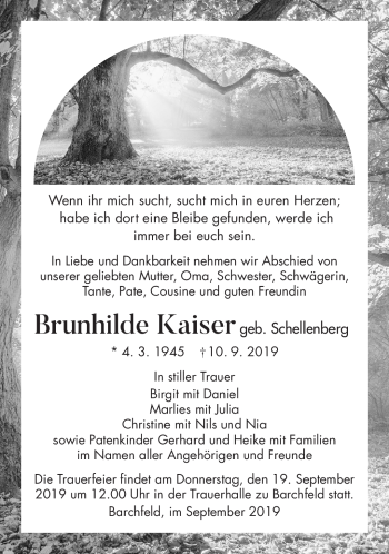 Traueranzeige von Brunhild Kaiser von Südthüringer Presse