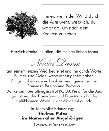 Traueranzeige von Norbert Damm von Südthüringer Presse