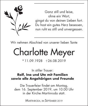 Traueranzeige von Charlotte Meyer von Südthüringer Presse