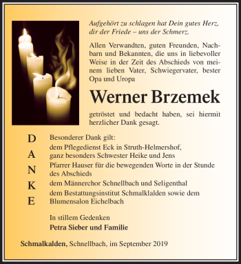 Traueranzeige von Werner Brzemek von Südthüringer Presse