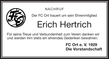 Traueranzeige von Erich Hertrich von Frankenpost