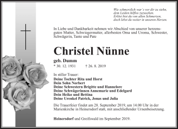Traueranzeige von Christel Nünne von Südthüringer Presse
