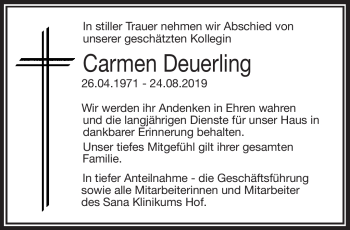 Traueranzeige von Carmen Deuerling von Frankenpost