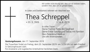 Traueranzeige von Thea Schreppel von Neue Presse Coburg