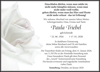 Traueranzeige von Paula Triebel von Südthüringer Presse