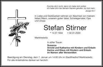 Traueranzeige von Stefan Stirner von Frankenpost