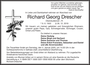 Traueranzeige von Richard Georg Drescher von Frankenpost