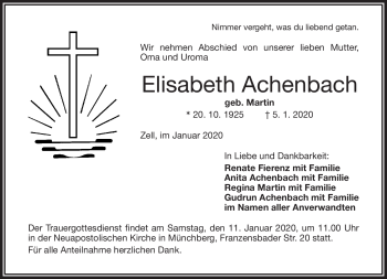 Traueranzeige von Elisabeth Achenbach von Frankenpost