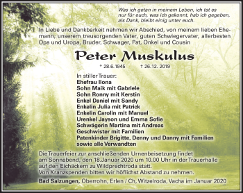 Traueranzeige von Peter Muskulus von Südthüringer Presse