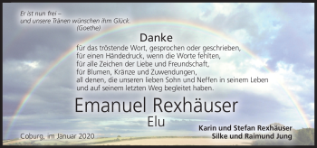 Traueranzeige von Emanuel Rexhäuser von Neue Presse Coburg