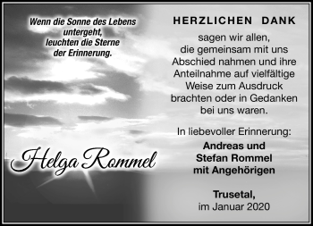 Traueranzeige von Helga Rommel von Südthüringer Presse