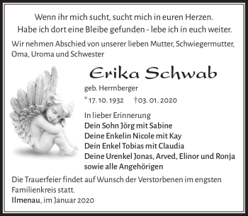 Traueranzeige von Erika Schwab von Südthüringer Presse