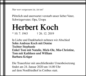 Traueranzeige von Herbert Koch von Südthüringer Presse