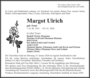 Traueranzeige von Margot Ulrich von Südthüringer Presse