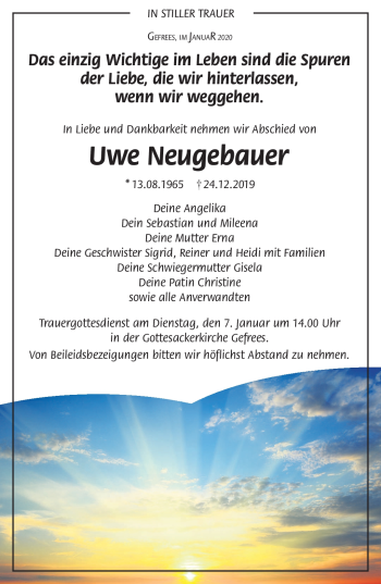 Traueranzeige von Uwe Neugebauer von Frankenpost
