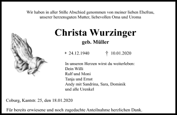 Traueranzeige von Christa Wurzinger von Neue Presse Coburg