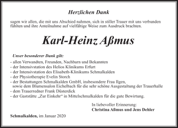 Traueranzeige von Karl-Heinz Aßmus von Südthüringer Presse