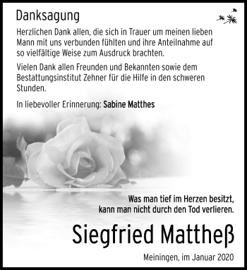 Traueranzeige von Siegfried Mattheß von Südthüringer Presse