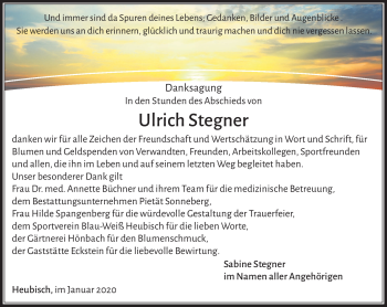 Traueranzeige von Ulrich Stegner von Südthüringer Presse