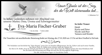 Traueranzeige von Eva-Maria Fischer-Gruber von Frankenpost
