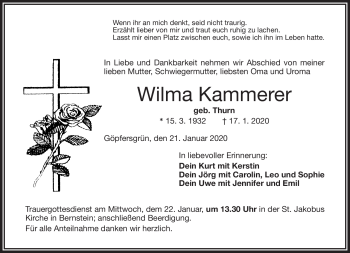 Traueranzeige von Wilma Kammerer von Frankenpost