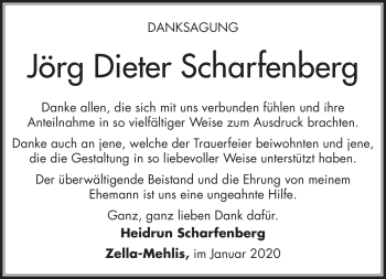 Traueranzeige von Jörg Dieter Scharfenberg von Südthüringer Presse
