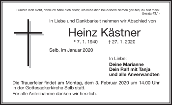 Traueranzeige von Heinz Kästner von Frankenpost