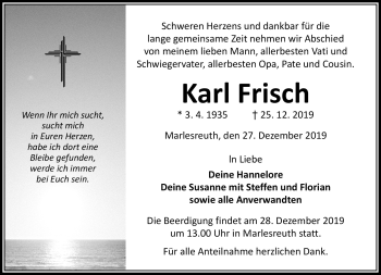 Traueranzeige von Karl Frisch von Frankenpost