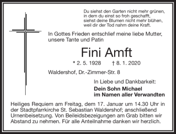 Traueranzeige von Fini Ampft von Frankenpost